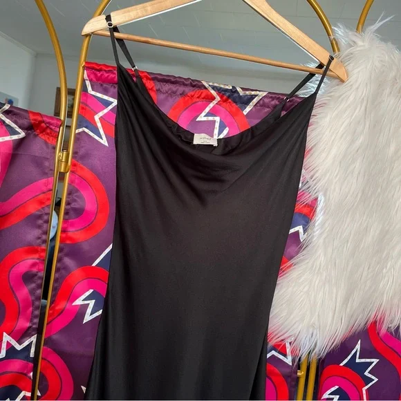 Wilfred Canto Satin Black Slip Dress Bias Cut Midi Drapey Aritzia Viscose 80281 - Picture 4 of 14